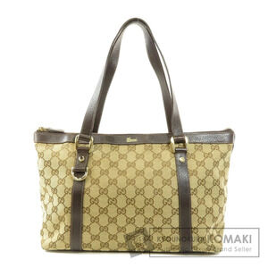 Gucci Abbey GG Canvas Leather Tote Shoulder Bag beige brown